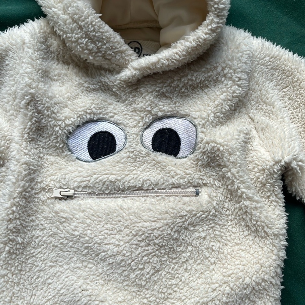 Adorable Cream Fleece Kids Hoodie with Eye Details